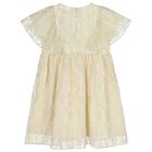 Girls Ivory & Gold Logo Embroidered Dress, 1, hi-res