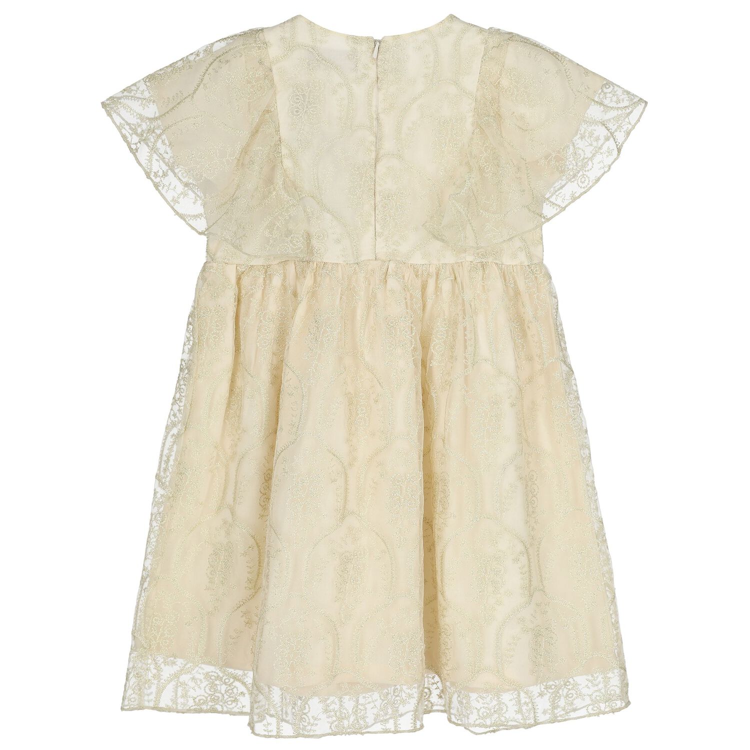 Girls Ivory & Gold Logo Embroidered Dress, 1, hi-res