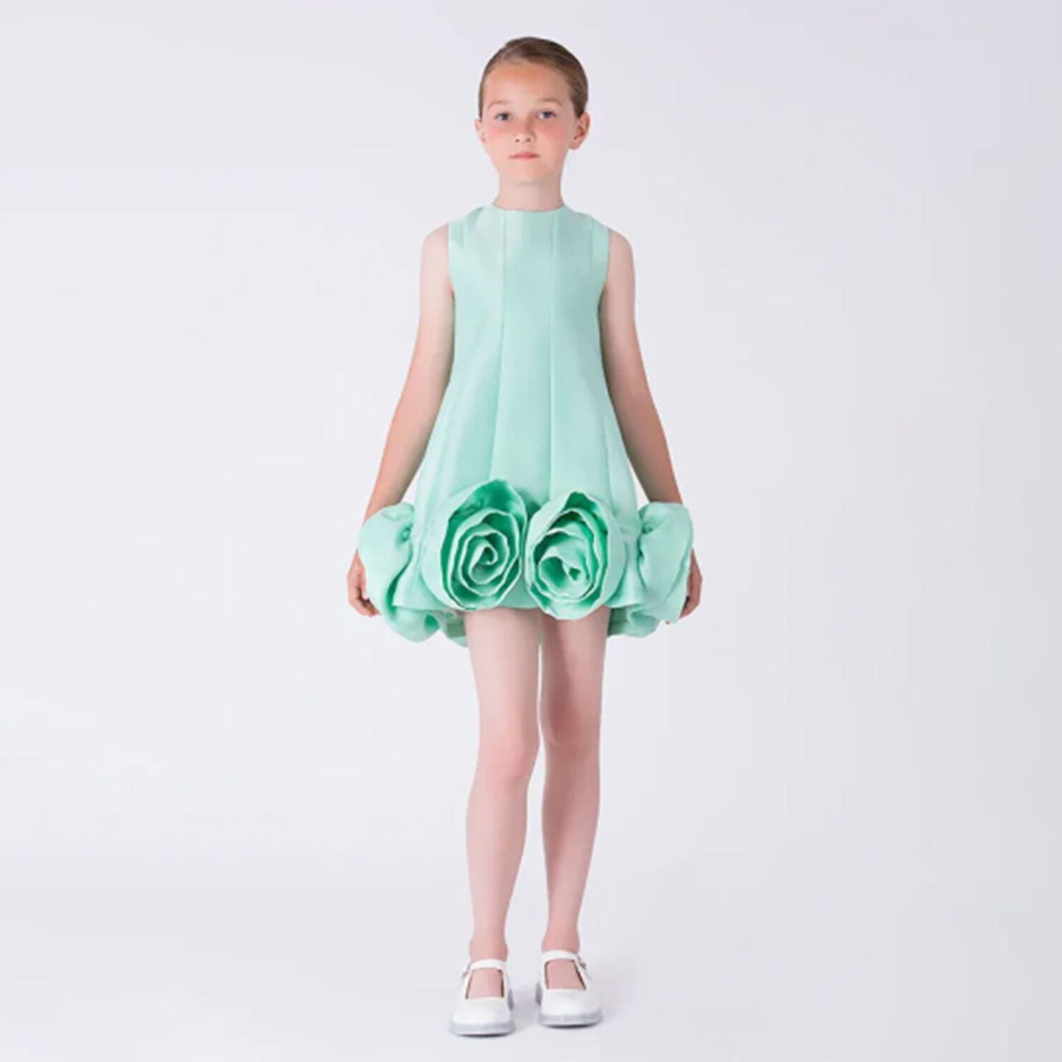 Girls Green Rose Hem Dress, 1, hi-res