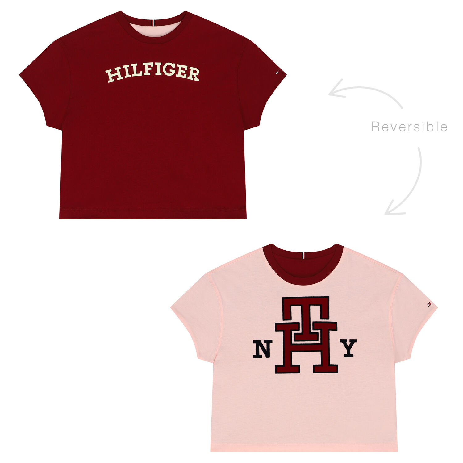 Girls Pink & Burgundy Reversible Logo T-Shirt, 1, hi-res