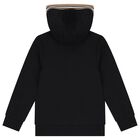 Boys Black Logo Hooded Zip Up Top, 1, hi-res