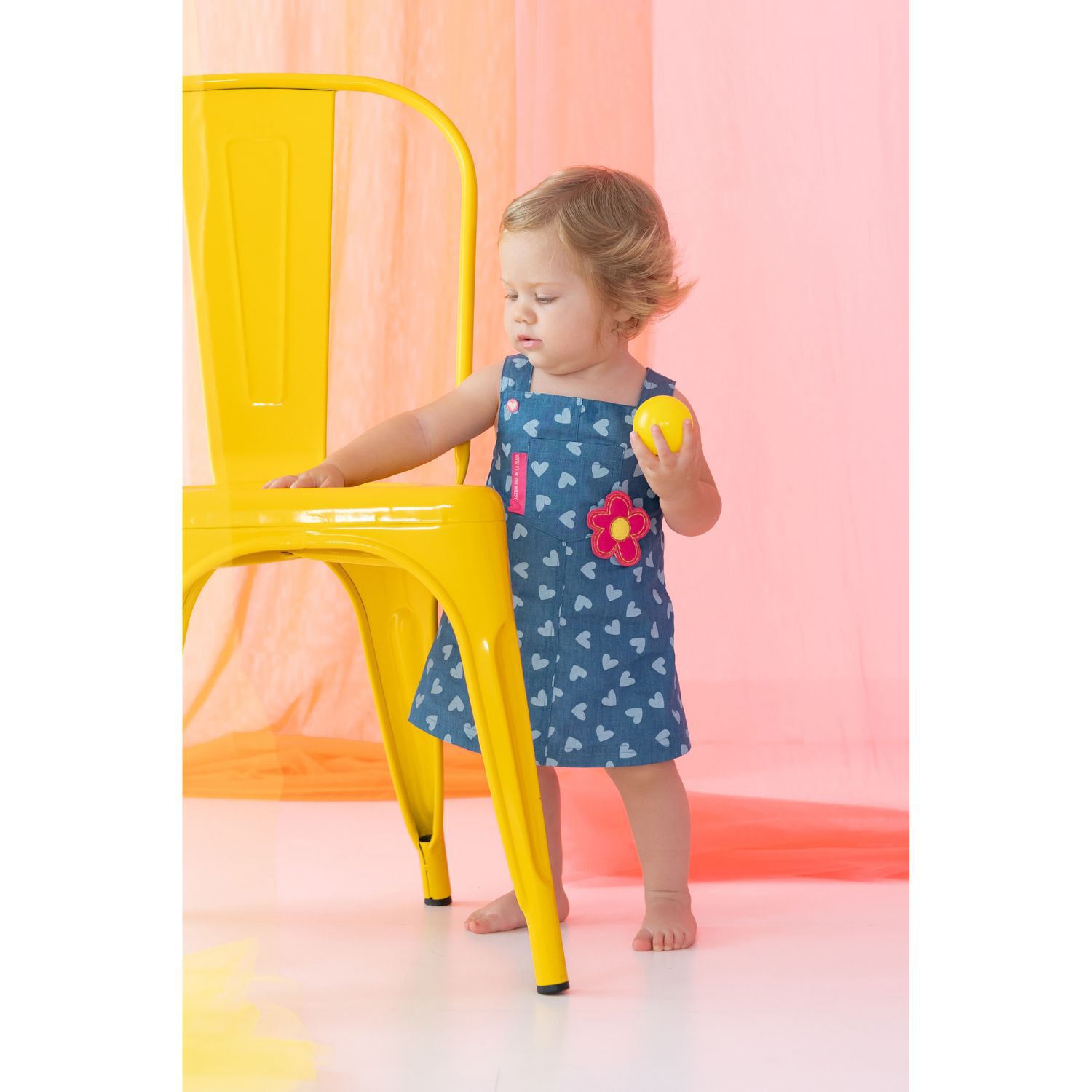 فستان بنات بطابعه قلب باللون الأزرق, 1, hi-res