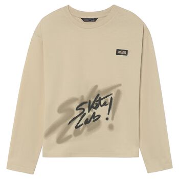 Boys Beige Printed Long Sleeve Top
