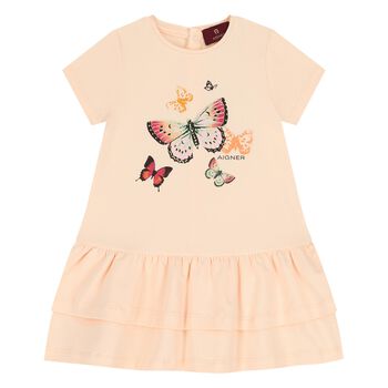 Younger Girls Pink Butterflies Logo Dress