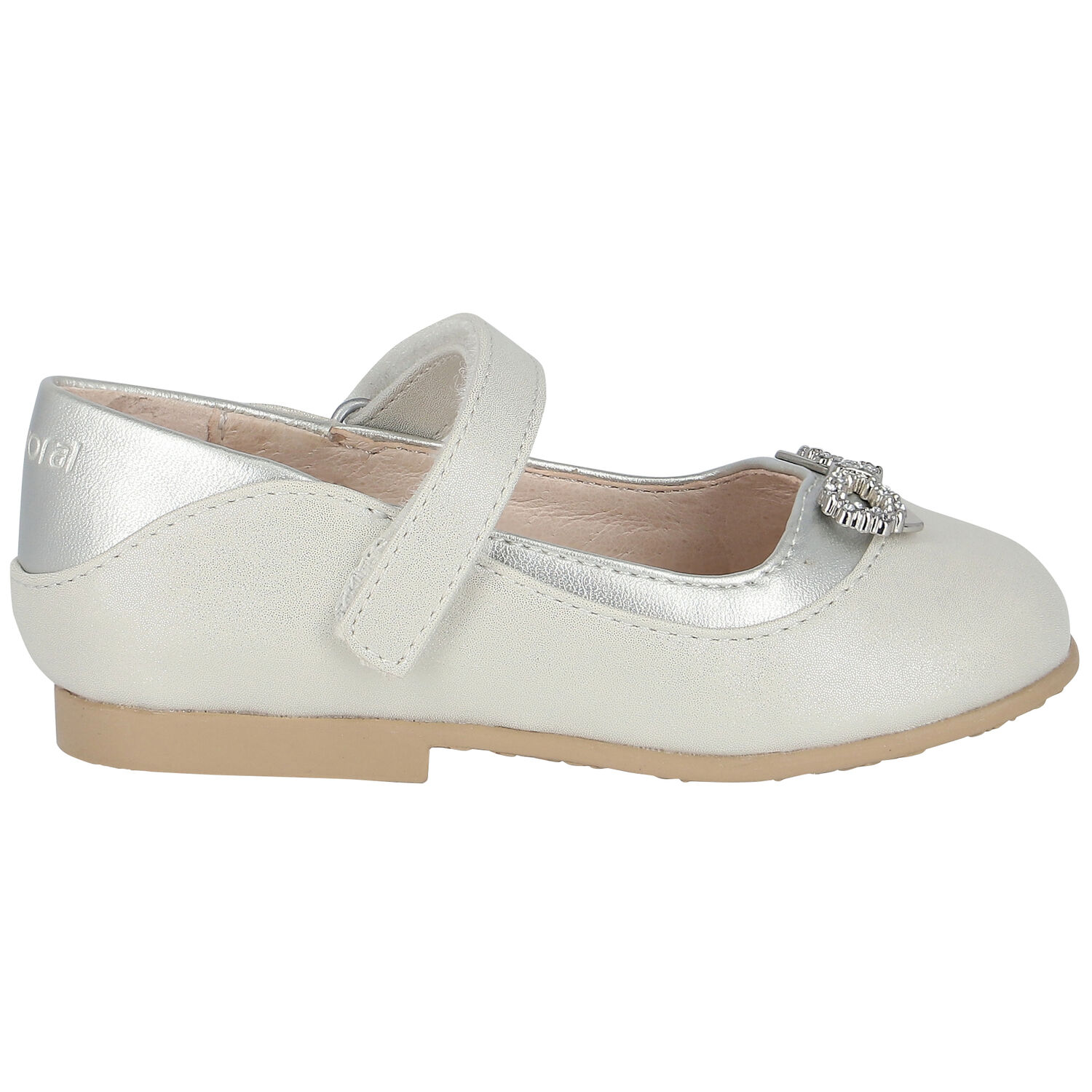 Younger Girls Silver Diamante Bow Shoes, 3, hi-res