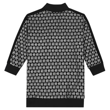 فستان بالشعار باللون الأسود والفضي