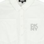 Girls White Diamante Logo Shirt Dress , 1, hi-res