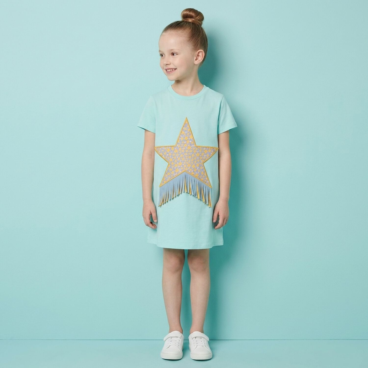 Girls Aqua Star Dress, 1, hi-res