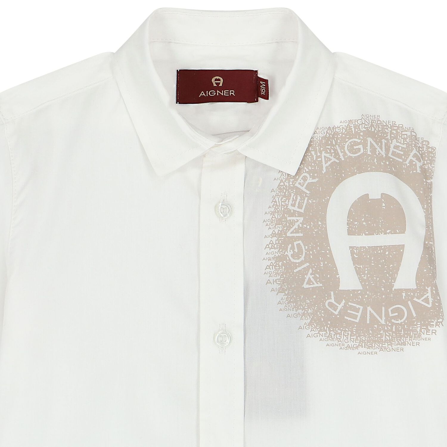 Younger Boys White & Beige Logo Shirt, 1, hi-res