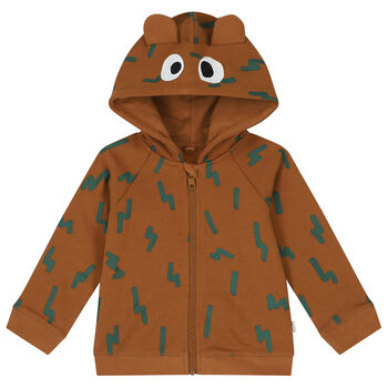 Younger Boys Brown Bear Hooded Zip Up Top