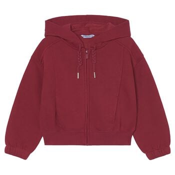 Girls Red Hooded Zip Up Top