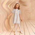 Girls White Embellished Sequin Dress, 1, hi-res