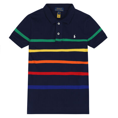 Boys Navy Striped Logo Polo Shirt