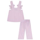 طقم بنطلون بطبعة زهور ثلاثية الأبعاد باللون البنفسجي للبنات , 2, hi-res