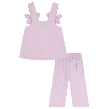 Girls Purple 3D Flower Trousers Set