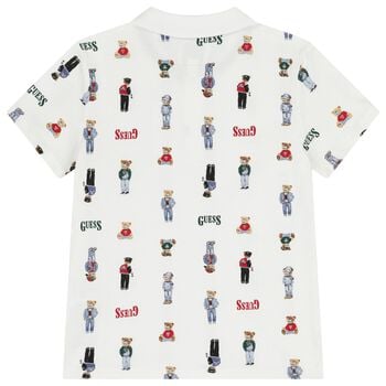Boys White Teddy Bear Logo Polo Shirt