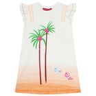 Girls White & Orange Palm Tree Dress, 1, hi-res