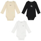 Baby Boys Black, Beige & White Logo Bodysuits, 1, hi-res