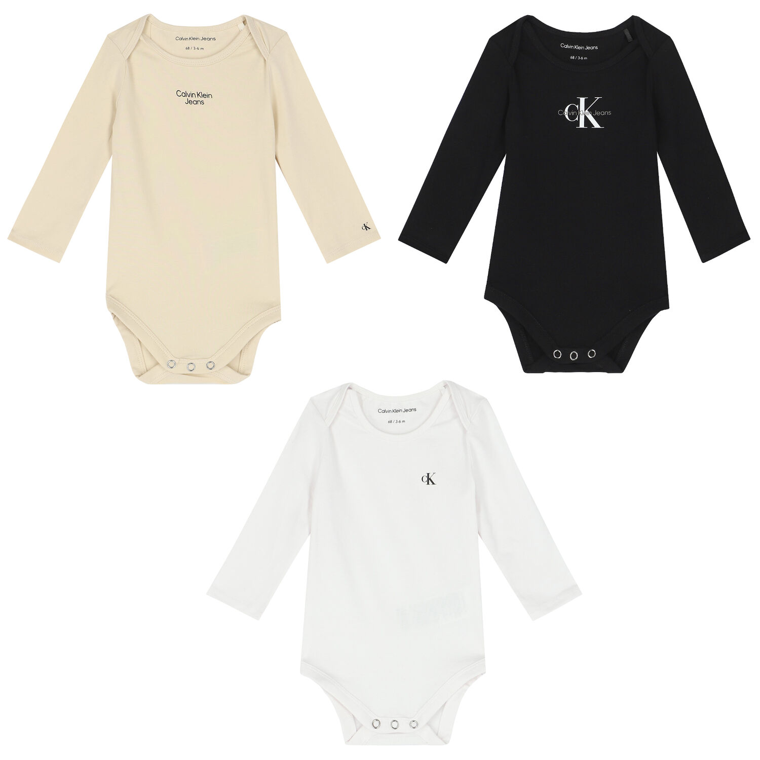Baby Boys Black, Beige & White Logo Bodysuits, 1, hi-res