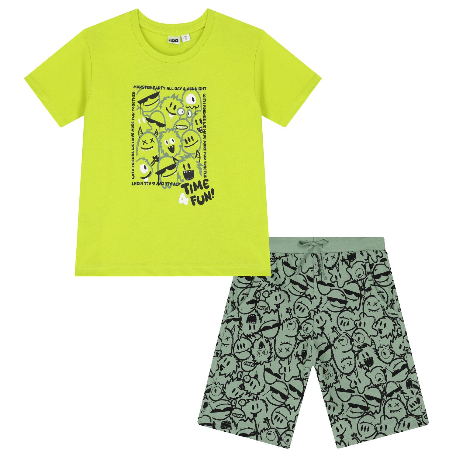 Boys Green Monsters Shorts Set, 1, hi-res