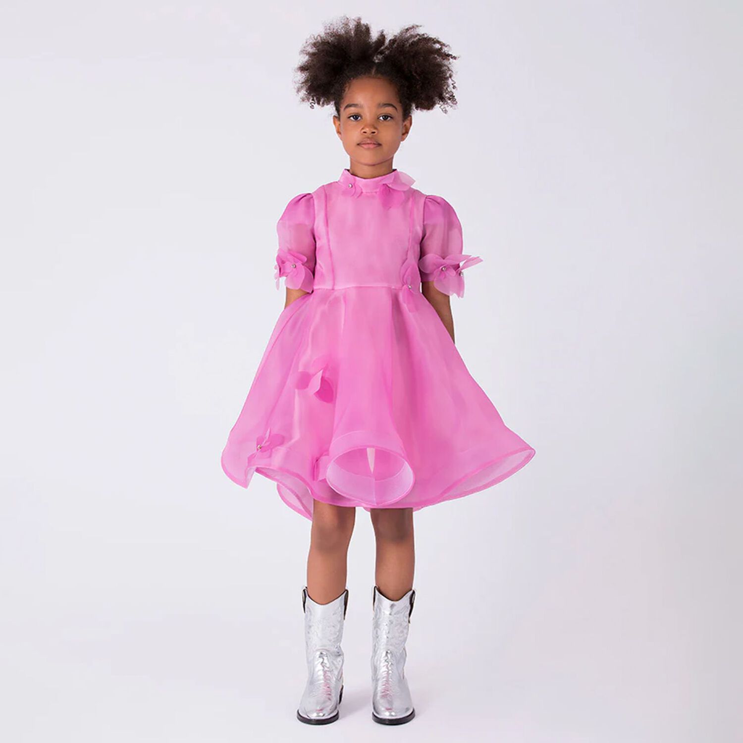 Girls Pink Organza Flower Dress, 1, hi-res