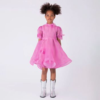 Girls Pink Organza Flower Dress