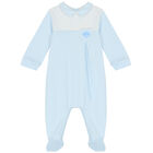Baby Boys Blue & White Striped Babygrow, 1, hi-res