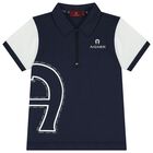 Boys Navy Blue Logo Polo Shirt, 1, hi-res