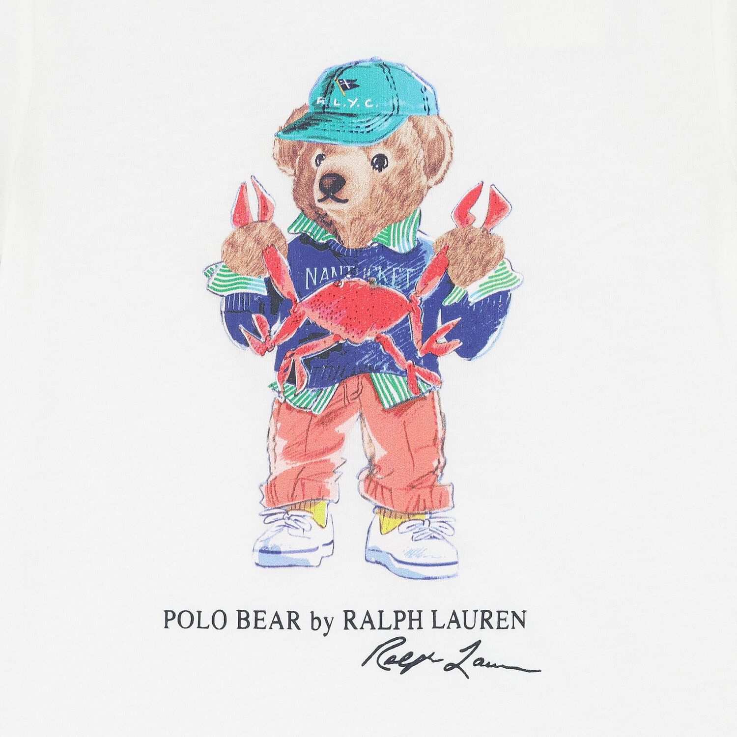 Boys White Cotton Polo Bear & Crab T-Shirt, 1, hi-res image number null