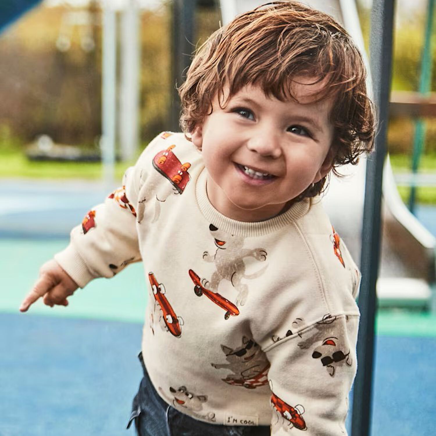 Younger Boys Ivory Dogs Sweatshirt, 1, hi-res