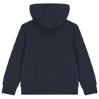 Boys Navy Blue Logo Hooded Top, 4, hi-res