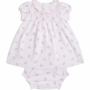 Baby Girls White & Pink Ballerina Print Dress Set