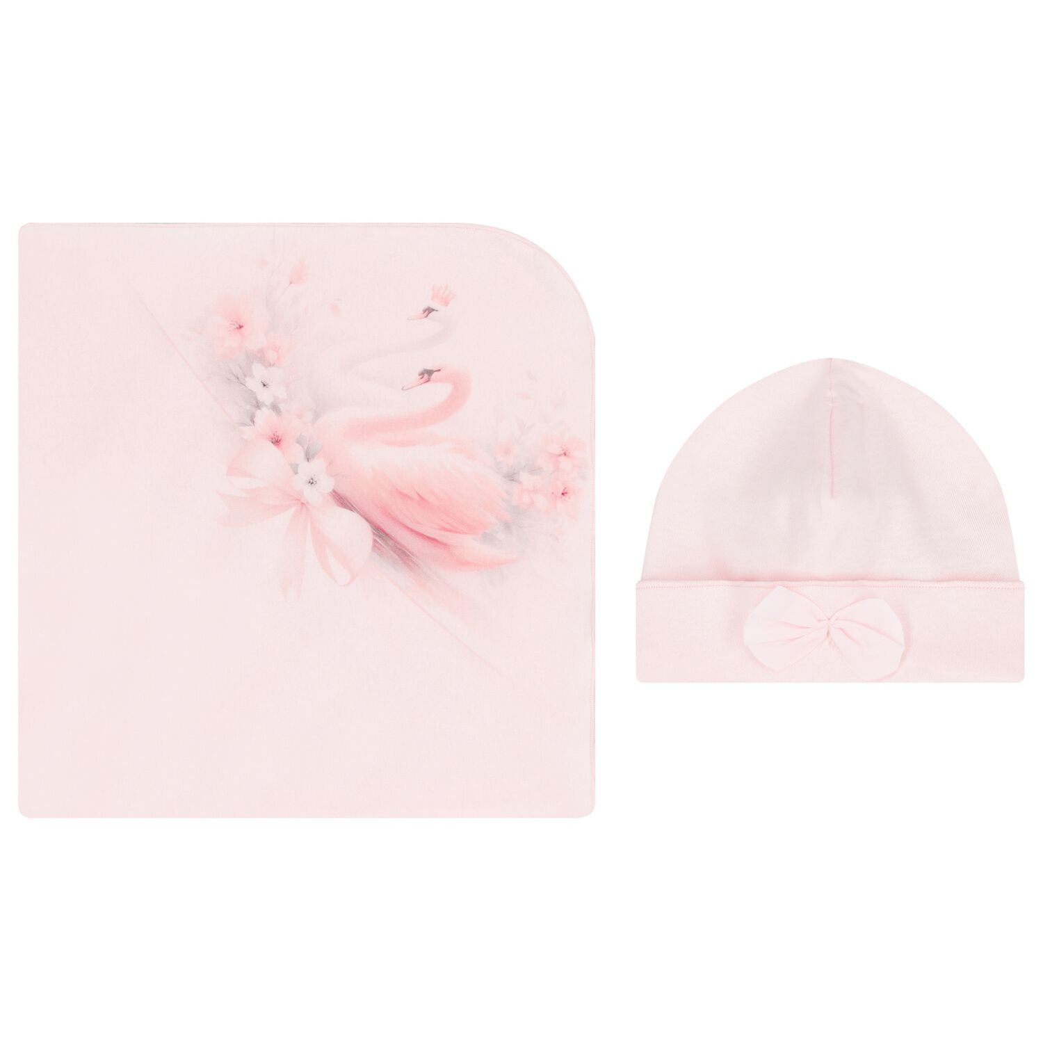 Baby Girls Pink Swan Blanket Set, 1, hi-res