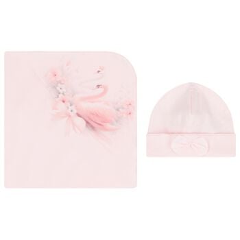 Baby Girls Pink Swan Blanket Set