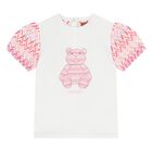 Younger Girls White & Pink Teddy Bear Zig Zag T-Shirt, 1, hi-res