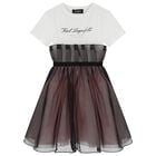 Girls White & Black Organza Dress, 1, hi-res