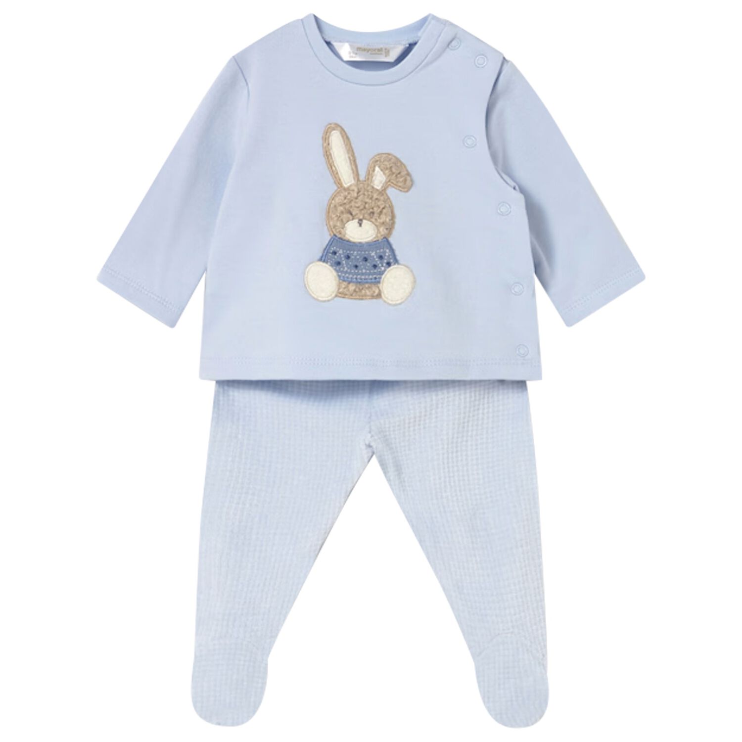 Baby Boys Blue Rabbit 2 Piece Babygrow, 1, hi-res