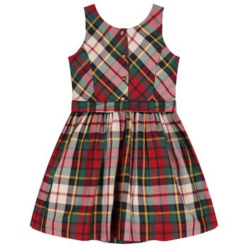 Girls Red & Green Tartan Satin Dress