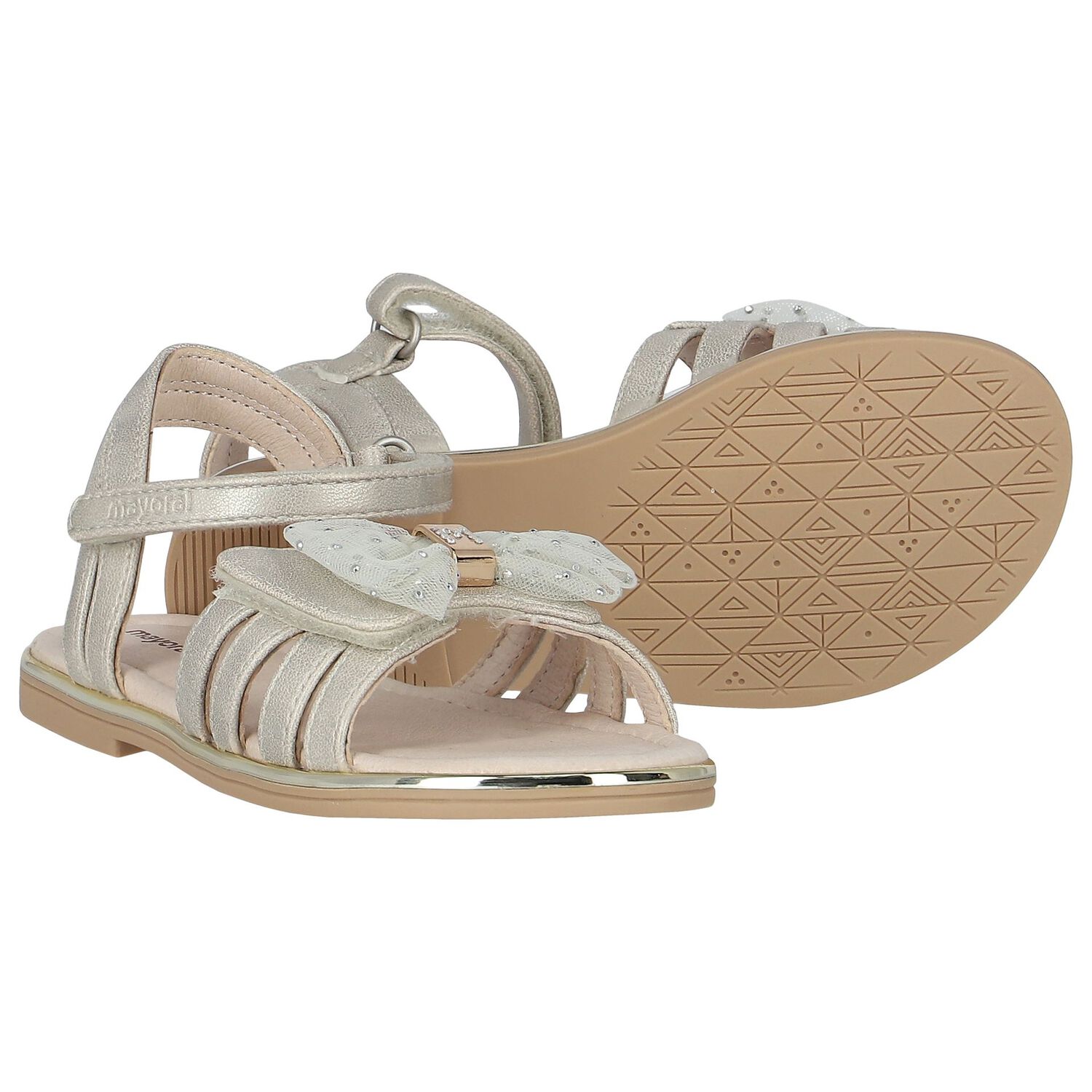 Girls Gold Embellished Bow Sandals, 1, hi-res image number null