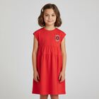 Girls Red Flower Logo Dress, 1, hi-res