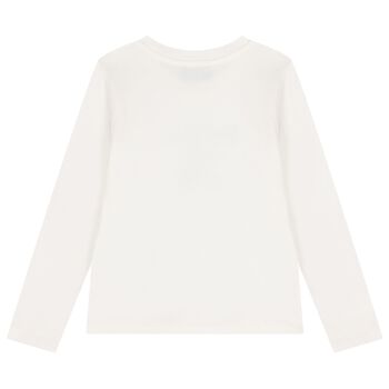 Girls White Teddy Bear Logo Long Sleeve Top