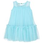 Girls Aqua Tulle Dress, 1, hi-res