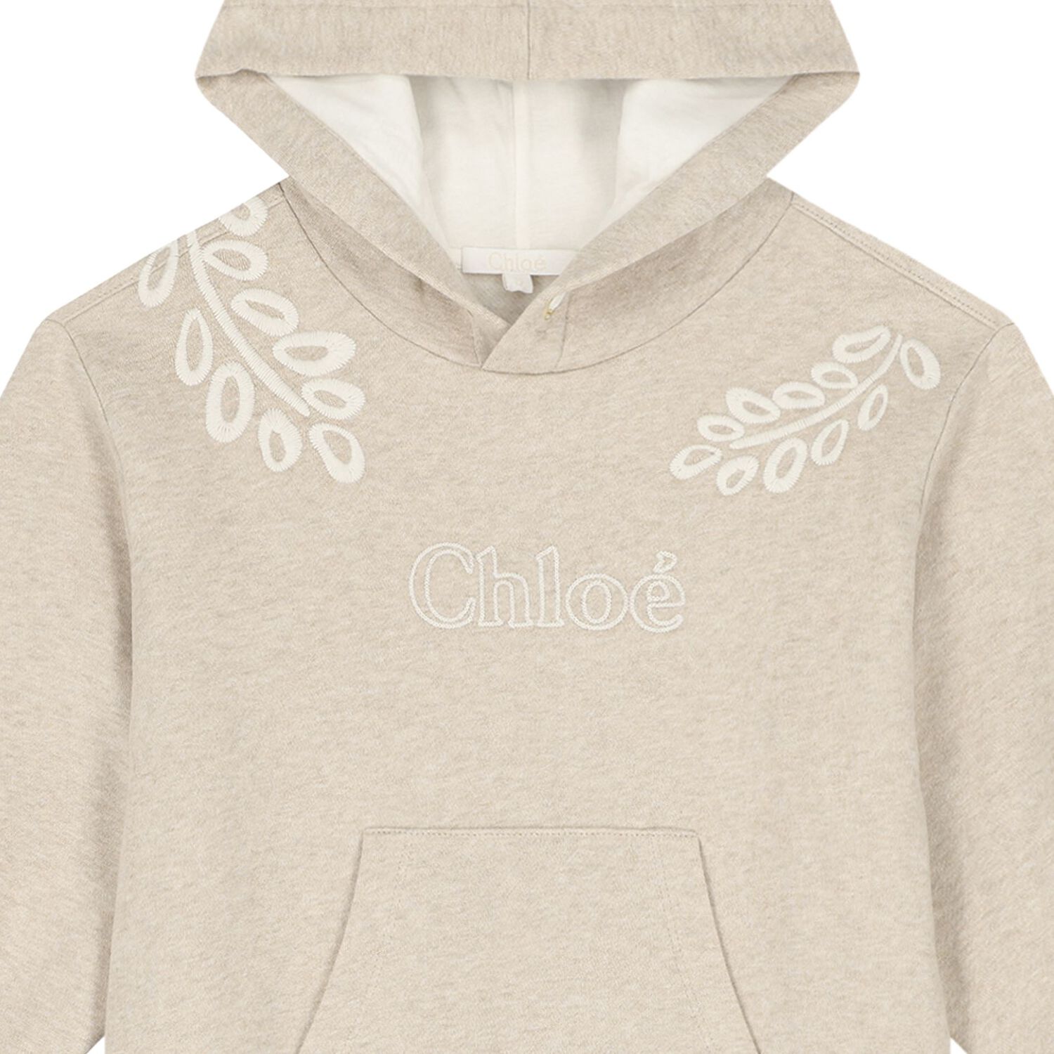 Girls Beige Embroidered Logo Sweatshirt Dress, 1, hi-res image number null