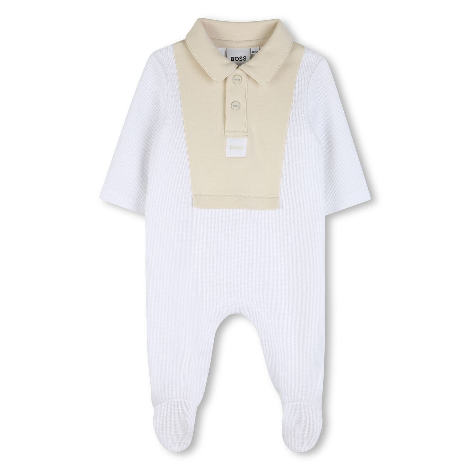 Baby Boys White & Beige Logo Babygrow, 2, hi-res