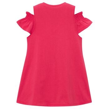 طقم فستان وردي مكشكش للبنات