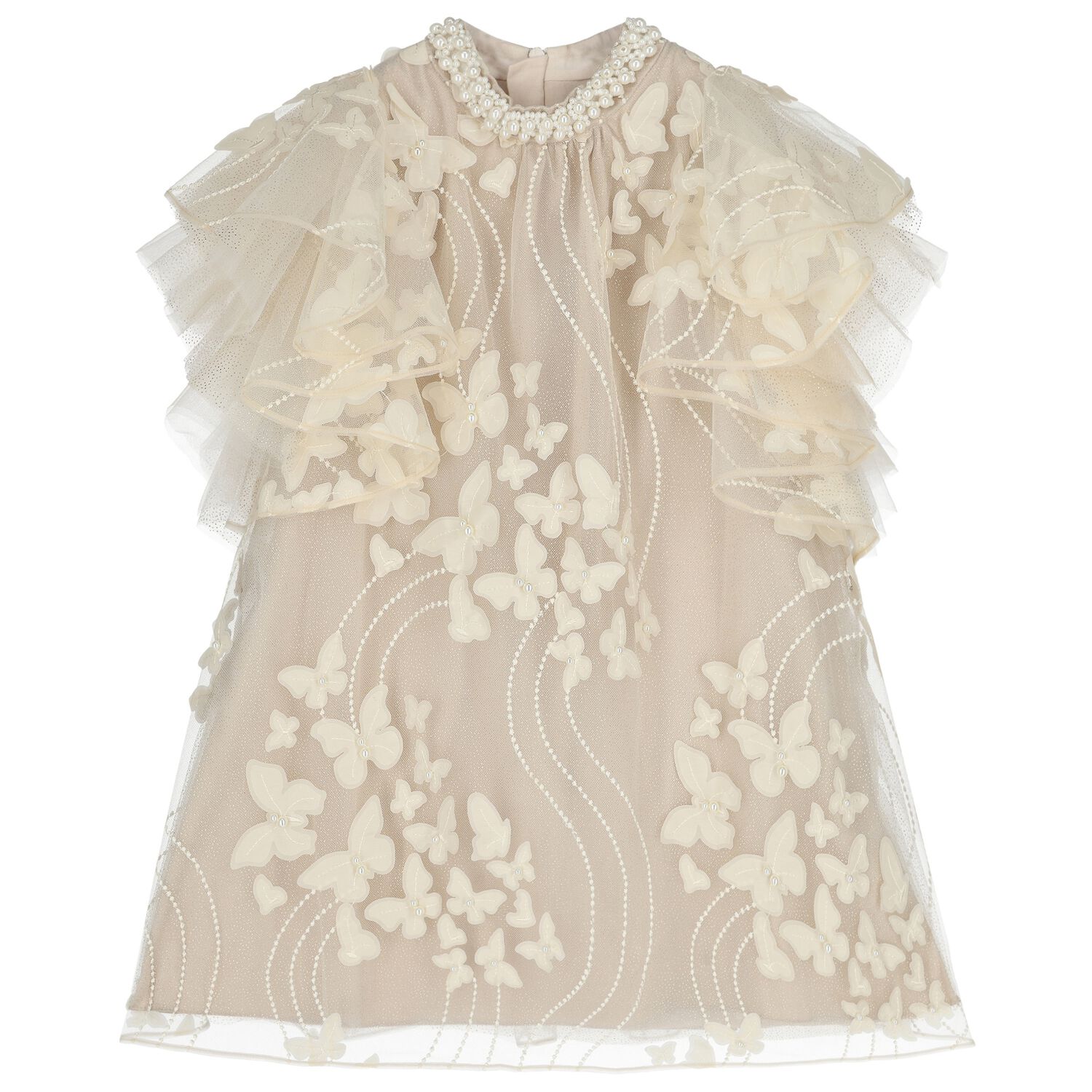 Girls Ivory Butterfly Tulle Dress, 1, hi-res