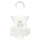 Baby Girls White Teddy Bear Bodysuit Dress Set, 1, hi-res