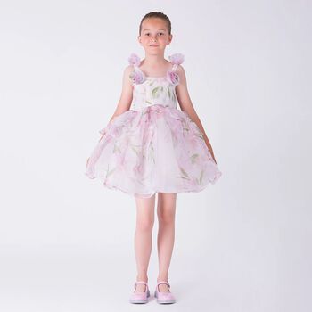 Girls Pink Foral Flared Dress