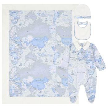 Baby Boys Ivory & Blue Geo Map Babygrow Gift Set