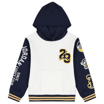 Boys White & Navy Blue Jordan Hooded Top